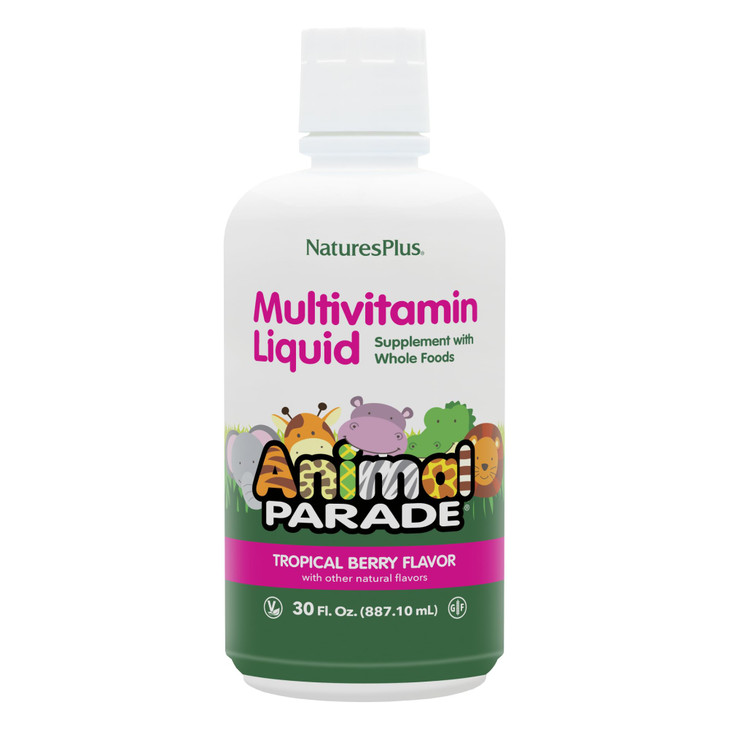 NaturesPlus Animal Parade Children's Liquid Multivitamin, Tropical Berry Flavor
