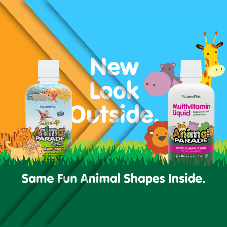 NaturesPlus Animal Parade Children's Liquid Multivitamin, Tropical Berry Flavor