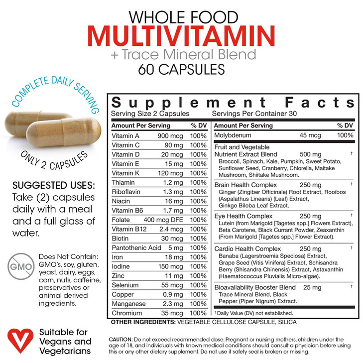 Silver Fern Whole Food Daily Multi Vitamin w/Trace Mineral Blend Supplement