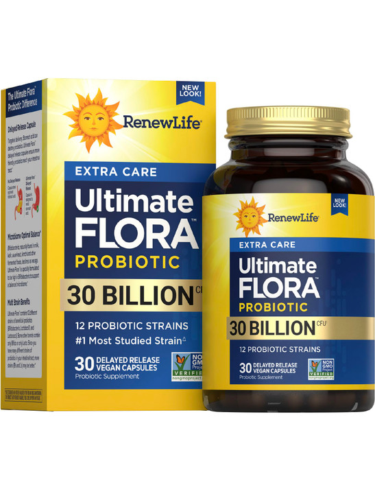 Renew Life Extra Care Digestive Probiotic Capsules, Daily Supplement Supports