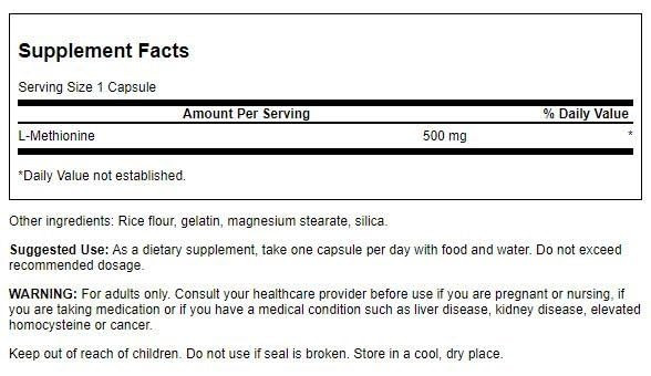 Swanson Amino Acid 100% Pure L-Methionine Essential Amino Acid Support Liver
