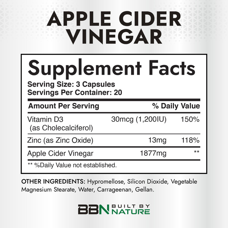 Built by Nature Apple Cider Vinegar Capsules 1877mg with Vitamin D and Zinc