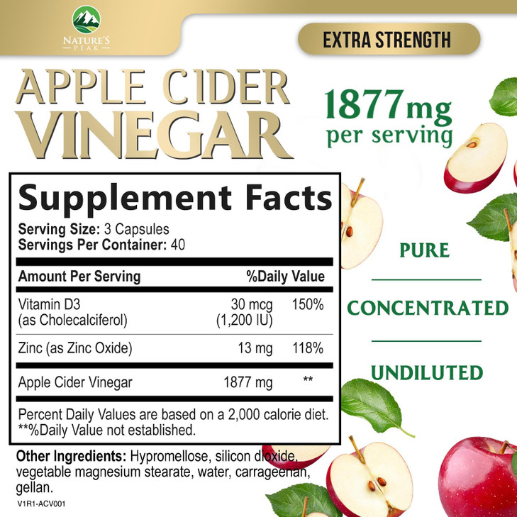 Apple Cider Vinegar Capsules ACV Supplements 1877mg, Vitamin D3, Zinc & Best ACV
