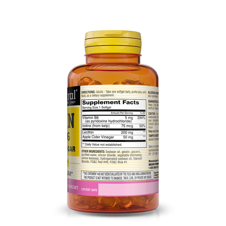 MASON NATURAL Lecithin with Kelp, Vitamin B6 & Apple Cider Vinegar, Dual Action