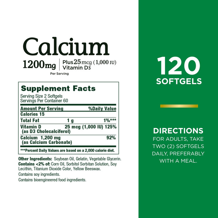 Nature's Bounty Calcium Carbonate & Vitamin D, 1200mg Calcium & 1000IU Vitamin