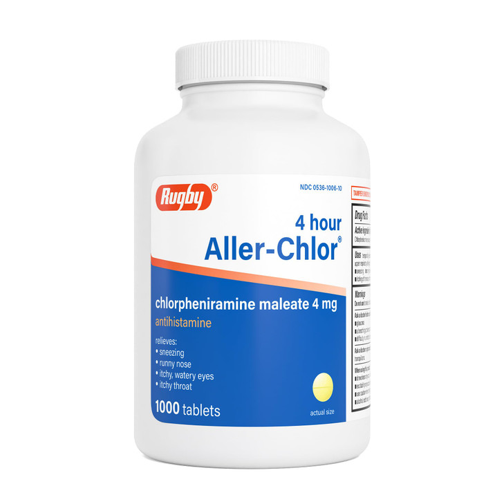 Rugby 4 Hour Aller-chlor - Chlorpheniramine Maleate 4 mg - 1000 Tablets (1 Pack)
