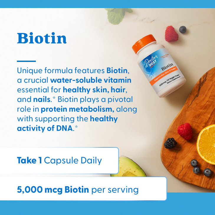 Doctor's Best Biotin Supports Hair, Skin, Nails, Boost Energy, Nervous System