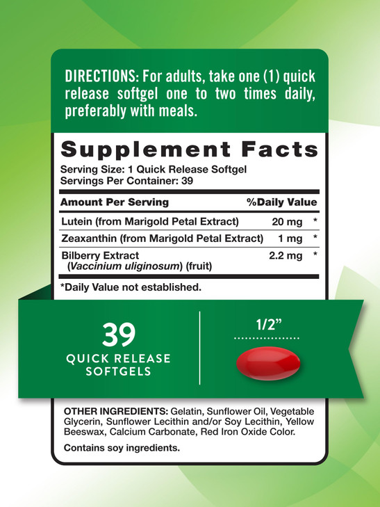 Nature's Truth Lutein and Zeaxanthin - 20 mg - 39 Softgels
