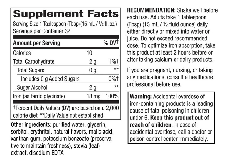 Nature's Way Liquid Iron, 100% Daily Value, 18 mg Iron as Ferric Glycinate per