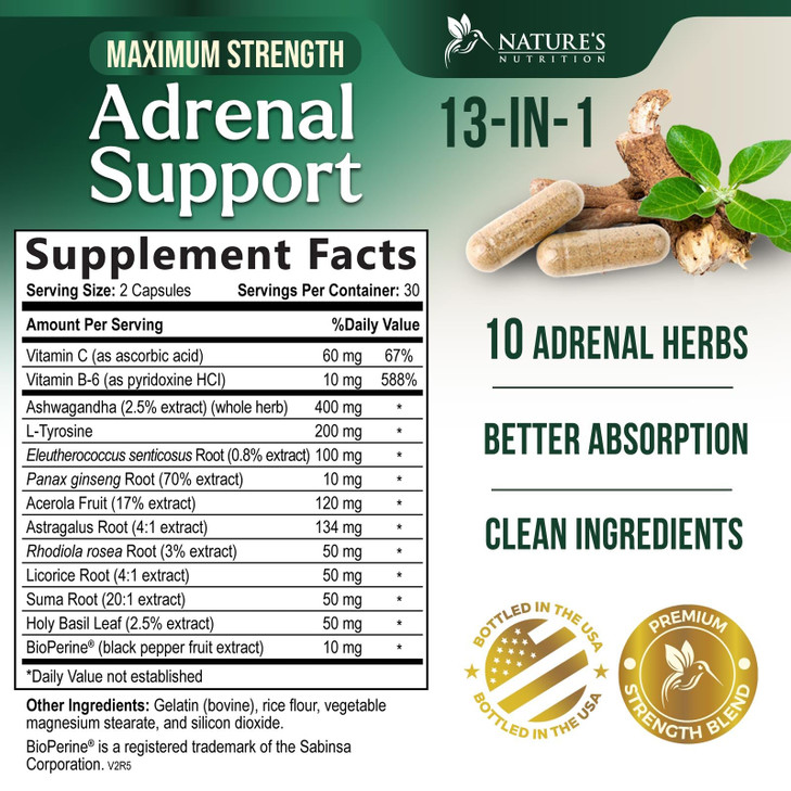 Nature's Nutrition Adrenal Support Supplements Cortex Complex, Best Energy