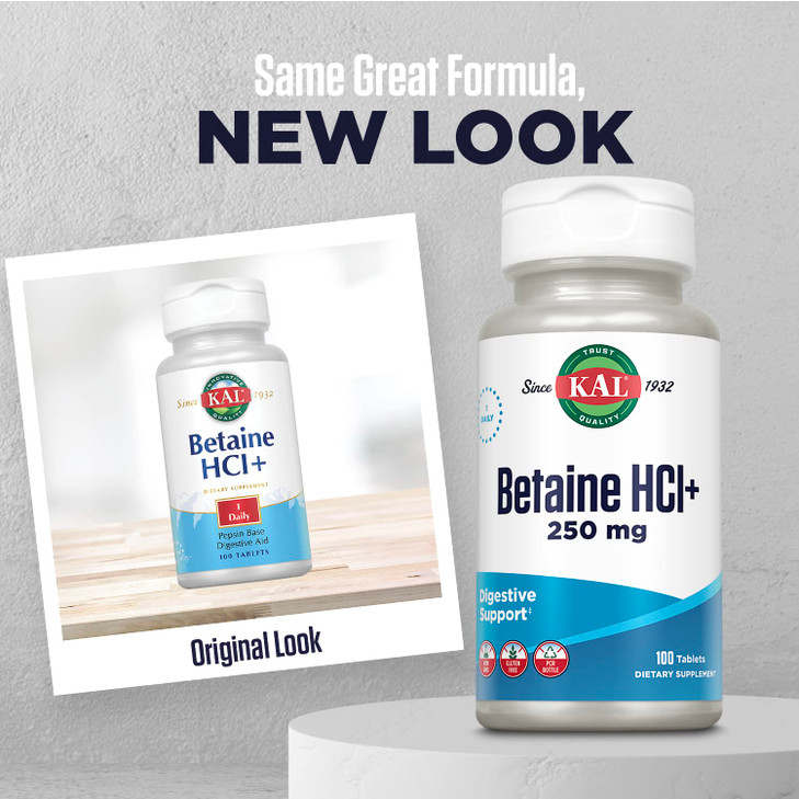 KAL Betaine HCL with Pepsin Supplement for Women & Men