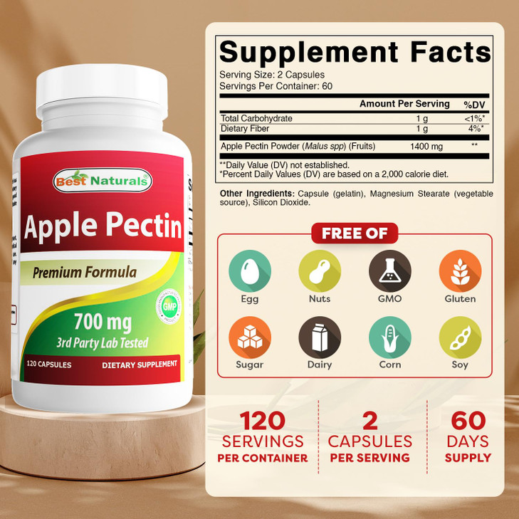 Best Naturals Apple Pectin 700 mg 120 Capsules