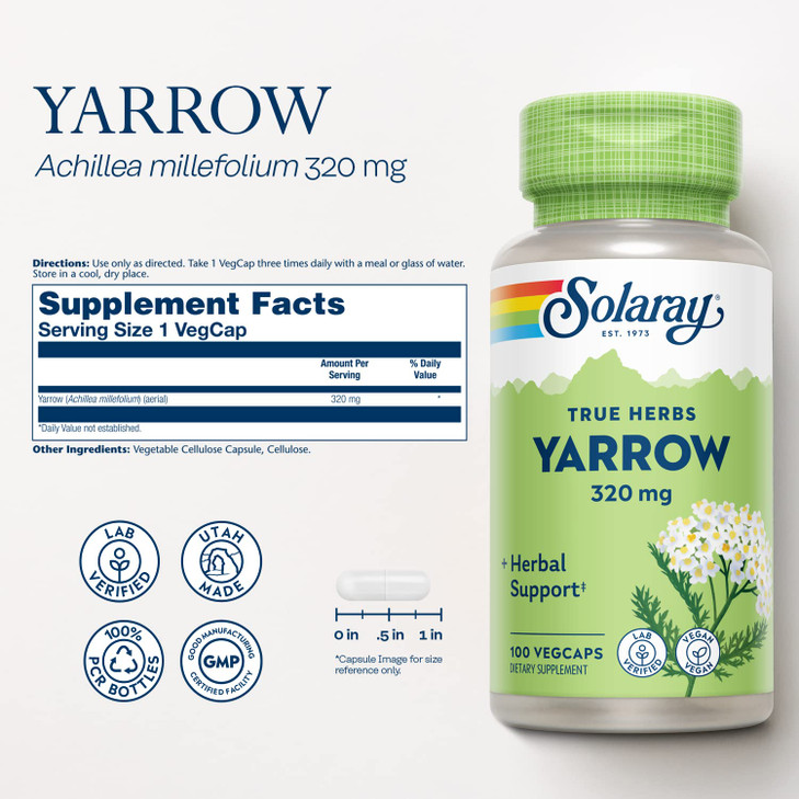 SOLARAY True Herbs Yarrow 320mg, Whole Aerial