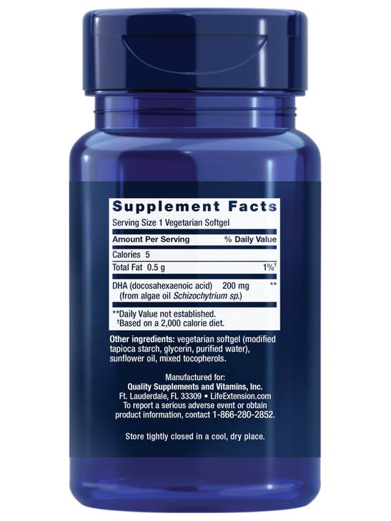 Life Extension Vegetarian DHA, Omega-3 from Algae for cognition, Mood & Eye