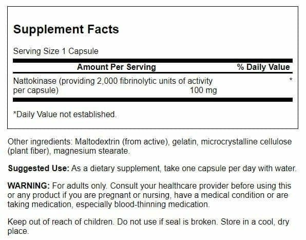 Swanson Nattokinase 2000 Fibrinolytic Units 100 Milligrams 30 Capsules Enzyme