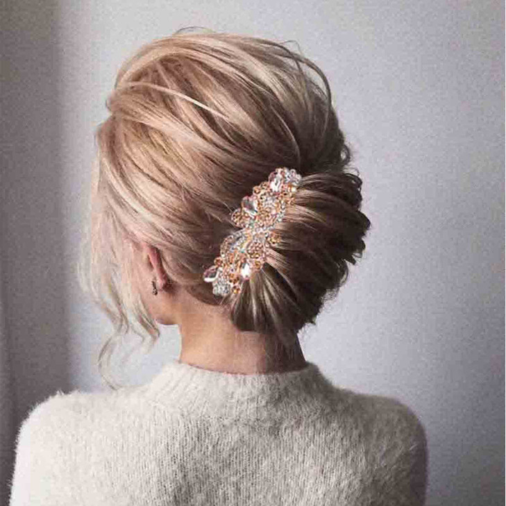 Yheakne Crystal Wedding Hair Clip Barrette Gold Rhinestone Hair Barrette Bling Bridal Headpieces Decorative Head Clip Headwear Crystal Hair Clip Brid