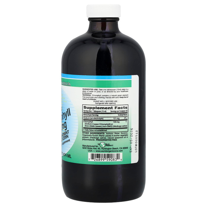 World Organics Liquid Chlorophyll Liquid with Spearmint, 16 Fluid Ounce