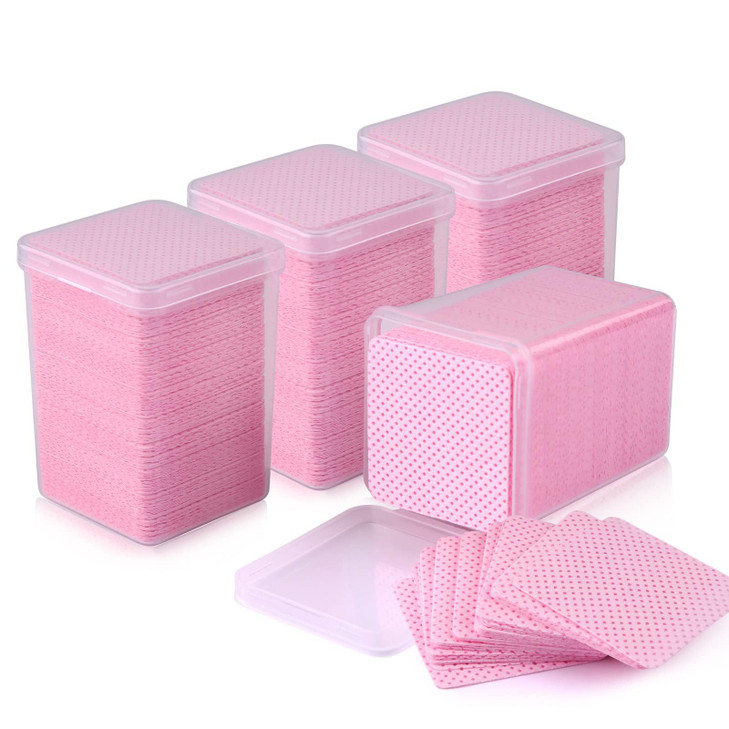 400 PCS Lint Free Nail Wipes EBANKU Non-Woven Fabric Nail Cleaning Pads Lash Extensions Glue Cleaning Remover Wipes Nail Salon Supplies with Bottle(P