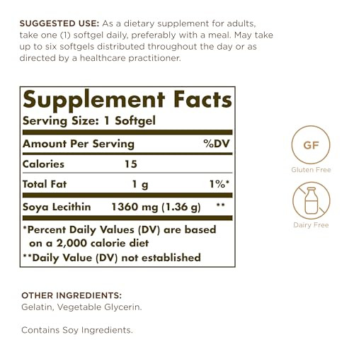 Solgar Soya Lecithin 1360 mg - 100 Softgels - Source of Choline