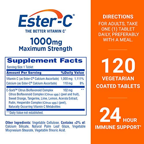 Ester-C Vitamin C 1000 mg Coated Tablets, Immune System Booster