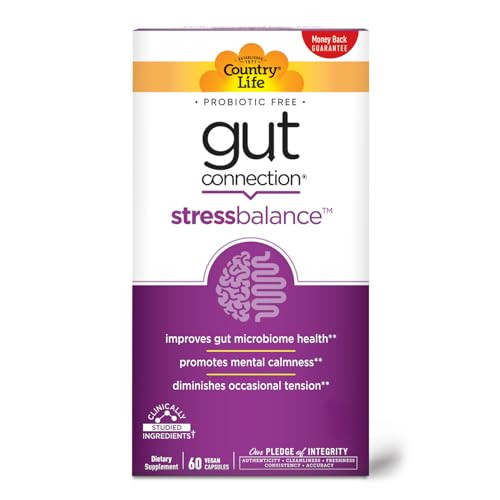 Country Life Gut Connection Stress Balance 60 Vegan Capsules, Certified Gluten
