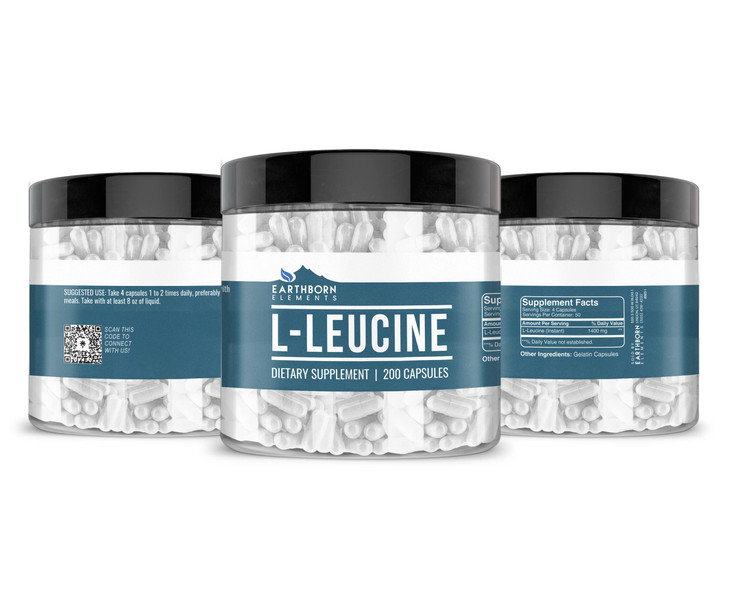 Earthborn Elements L-Leucine 200 Capsules, Pure & Undiluted, No Additives