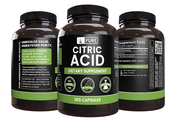 Pure Original Ingredients Citric Acid (365 Capsules) No Magnesium Or Rice