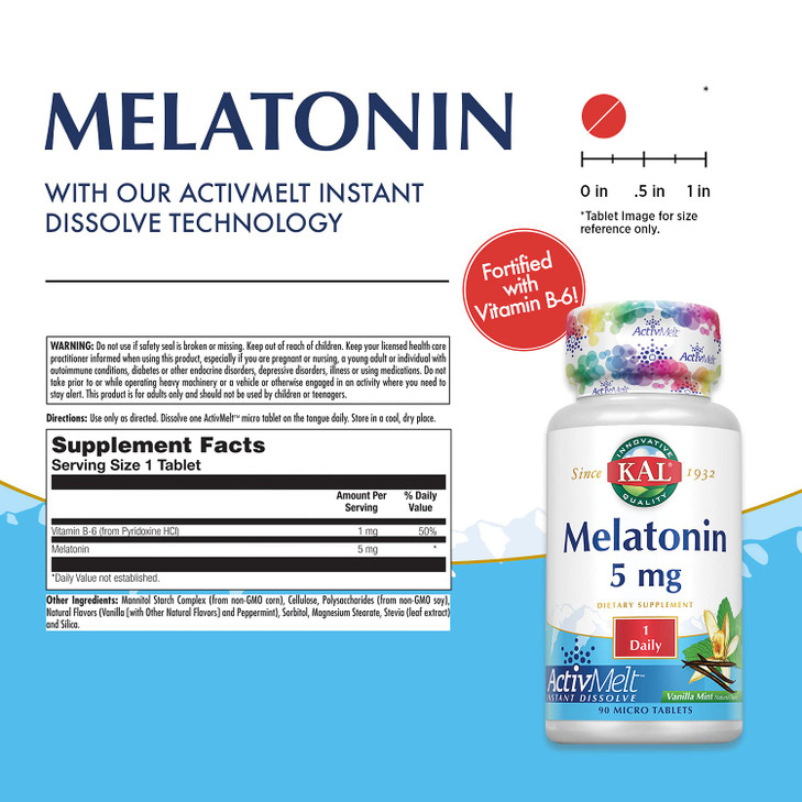 KAL Melatonin 5mg Sleep Aid, Melatonin Supplement Supports Calming Relaxation