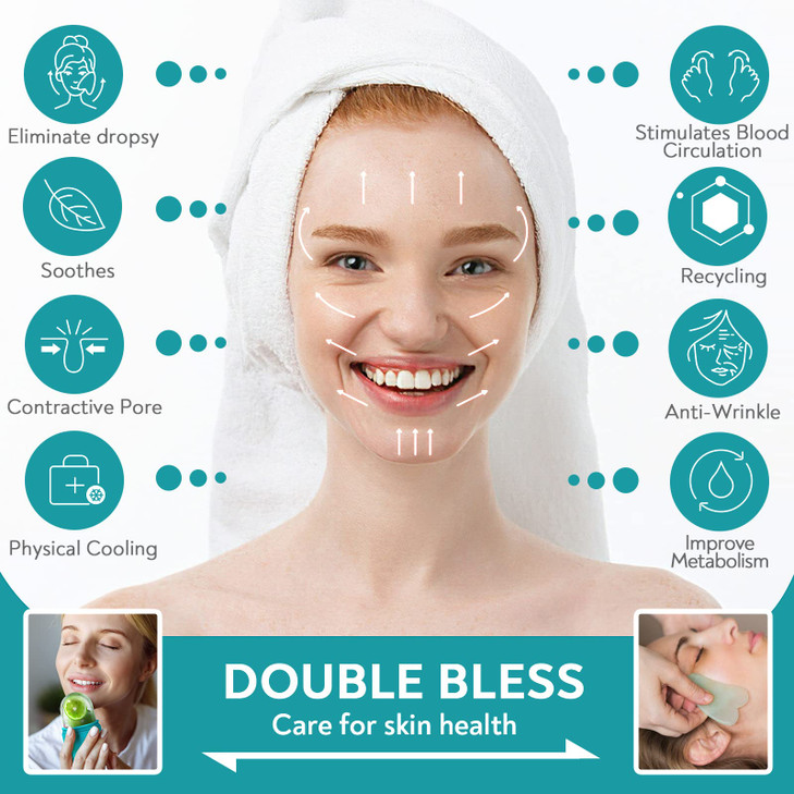 AURUZA Ice Face Roller and Gua Sha Set, Facial Ice Roller & Gua Sha Massage Tool for Face & Eye Puffiness Relief, Shrink Pores, Improve Skin Conditio