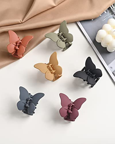 SIROLISA 6PCS Butterfly Hair Claw Clip, Butterfly Claw Hair Clips for Women Girls Small Nonslip Butterfly Jaw Clips for Thick Hair and Strong Hold Ha