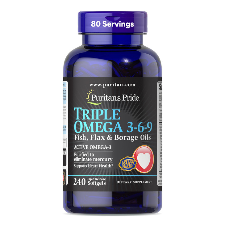 Puritan's Pride Premium Triple Active Omega 3-6-9 Fish, Flax, and Borage Oils