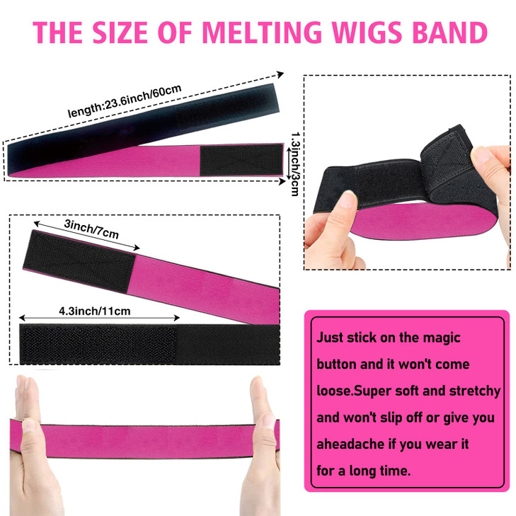 Goiple Adjustable Wig Bands - 3PCS Elastic Bands for Lace Frontal Wigs, Laying Edges, Wig Install Accessories (Pink Set 8pcs)