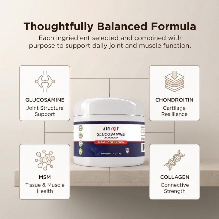 ALFLEXIL Glucosamine Plus Chondroitin Cream with MSM & Collagen, Supports