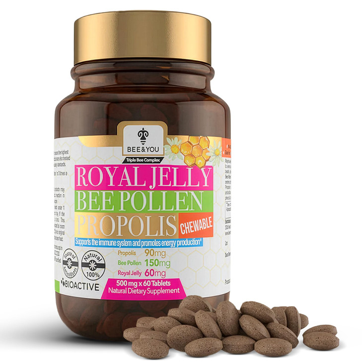 Bee and You Chewable Royal Jelly Tablets with Propolis Extract, Bee Pollen