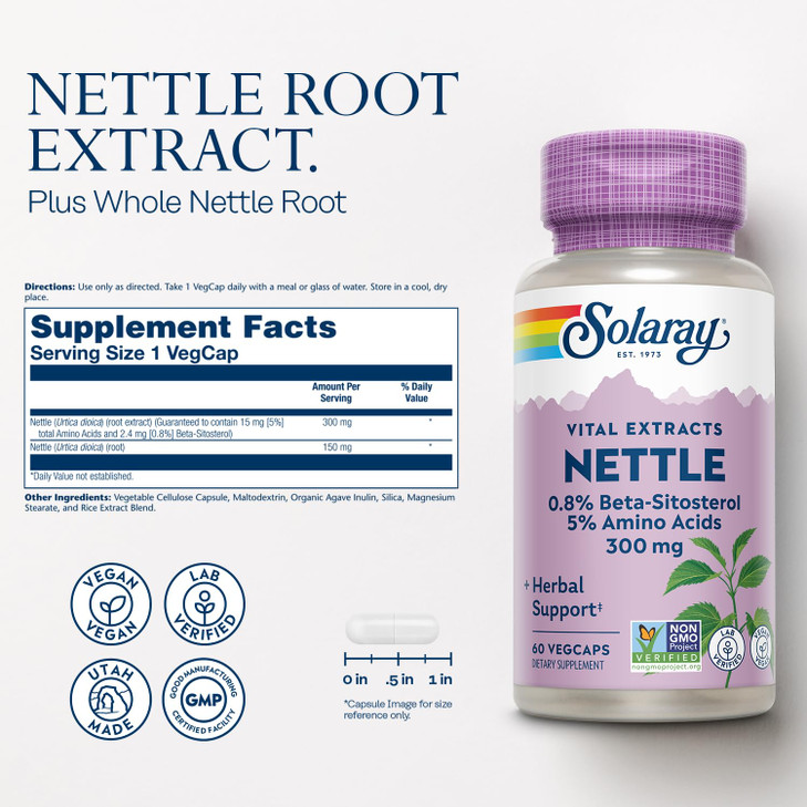 SOLARAY Nettle Root Extract 300 mg with Nettle Root 150 mg, Healthy Urinary &