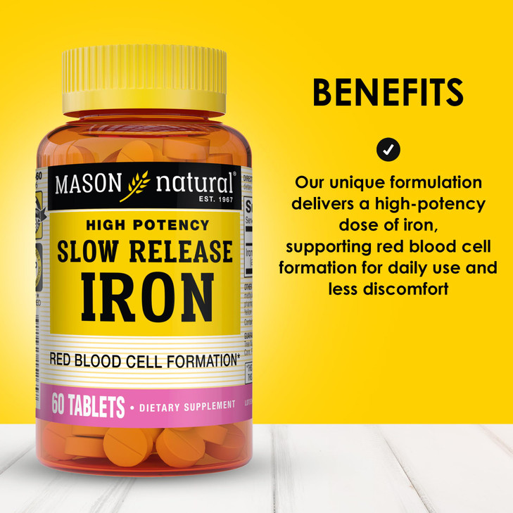 Mason Natural Slow,Release Iron (Ferrous Sulfate) 50 mg Tablets, 180 Day Supply
