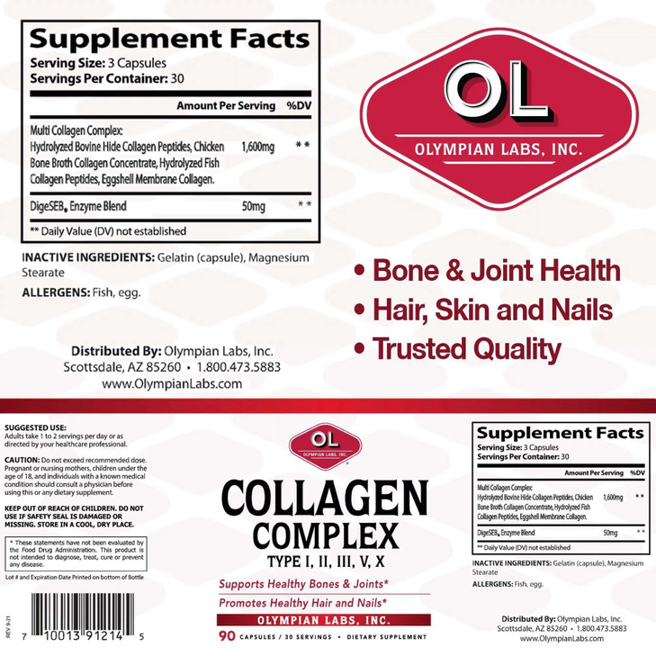 Olympian Labs Multi Collagen Complex Type I, II, III, V, X, Hair, Nails, Joint