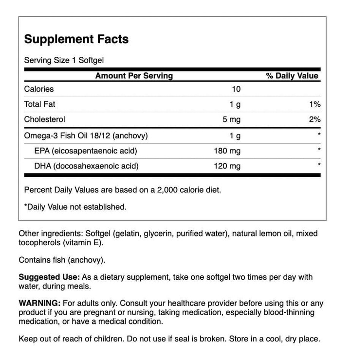 Swanson Omega 3 Fish Oil Supplement Heart Brain and Joint Support GMO-Free EFAs