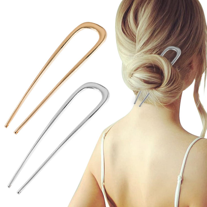 FRDTLUTHW 5.5Inch Large French Hair Pin, U-shaped 2 Prong Bun Hair Sticks for Thick Long Hair(pack of 2)