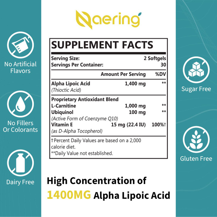 Liposomal Alpha Lipoic Acid 1400mg Softgels, ALA Supplement with L-Carnitine