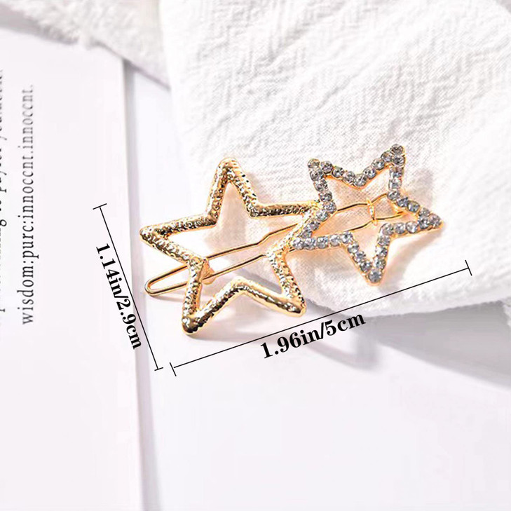 Ainvhh 6 Pcs Star Hair Clips Hollow Star Hair Barrettes Metal Hair Clips Rhinestone Hairpin Geometric Hair Pins for Women Girls Hair Styling Accessor