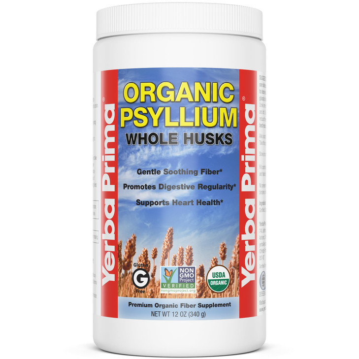 Yerba Prima Organic Psyllium Whole Husks, 12 Ounce Fiber Supplement, Non GMO