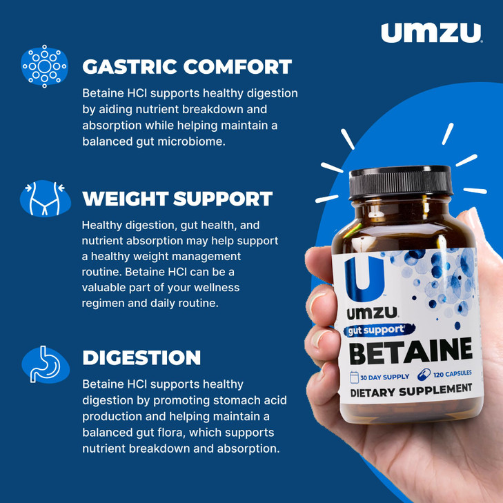 UMZU Betaine HCl Digestive Support Supplement, (60 Day Supply)