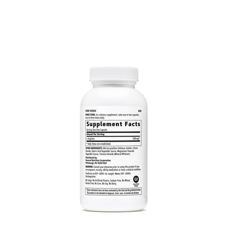 GNC L Arginine 500mg Supplement, Supports Healthy Blood Vessel Tone, 90 Servings