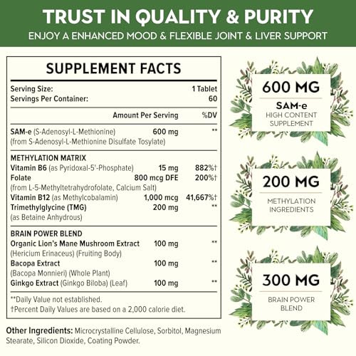 Kanacoufce 1100mg SAM-e (S-Adenosyl-L-Methionine), SAM e Supplement for Mood