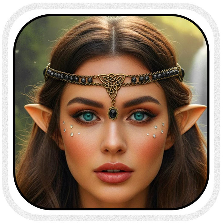 Aukmla Vintage Head Chain with Fairy Elf Ears Rhinestones Headpiece Forehead Hair Chains Festival Party Headband Hair Accessories for Women and Girls