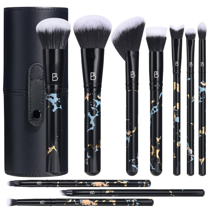 BS-MALL Makeup Brushes NO Smell 10 PCS Set Black Color Synthetic Foundation Powder Concealers Eyeshadows with Black Case
