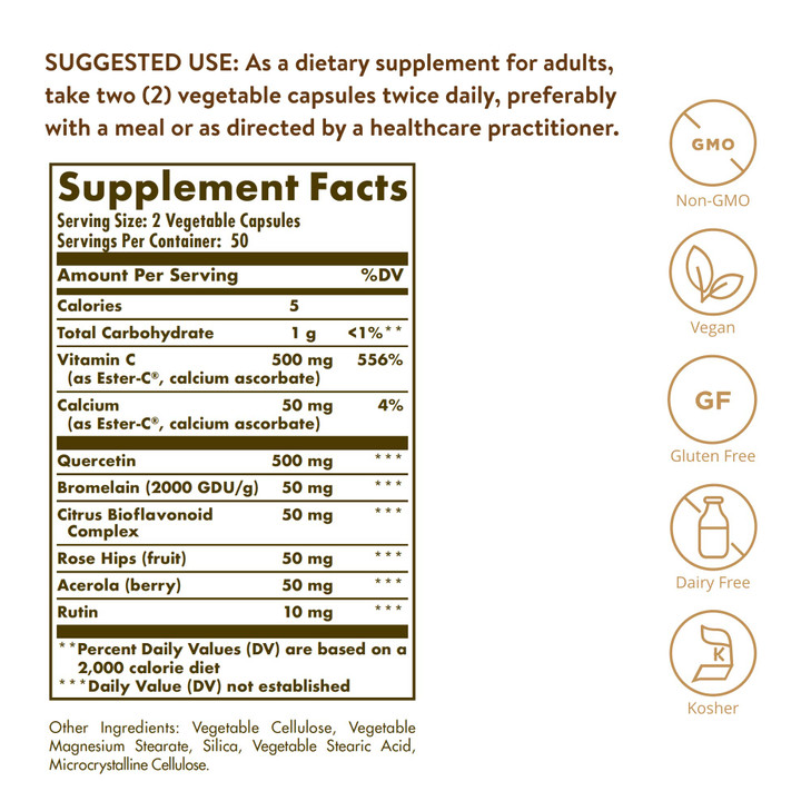 Solgar Quercetin Complex with Ester-C Plus, 100 Vegetable Capsules