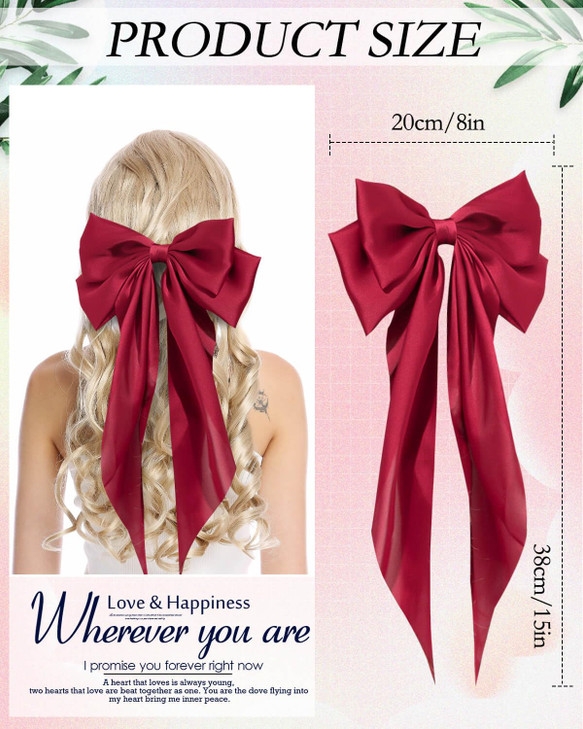 JELIEE 4 Pcs Hair Bows for Women Silky Satin Hair Barrettes Clip Ribbon Bow Hair Clips with Long Tails Large Bow Hair Slides Metal Clips Hair Accesso