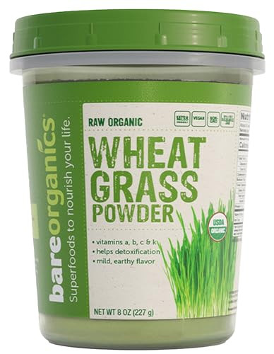 BareOrganics Wheatgrass Powder, Organic, Vegan Dietary Supplement,8 Ounce (Pack